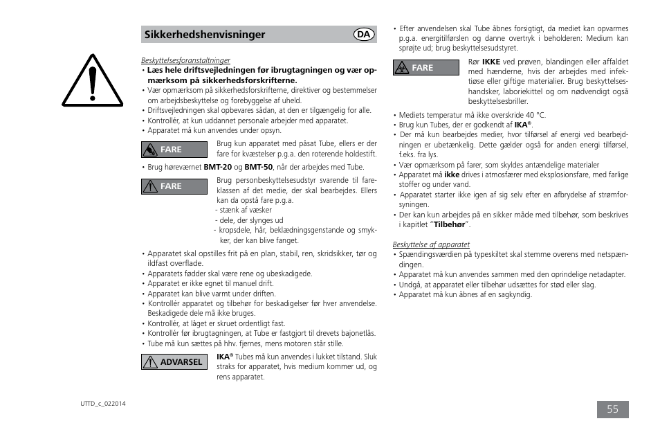 Sikkerhedshenvisninger | IKA ULTRA-TURRAX Tube Drive control User Manual | Page 55 / 72