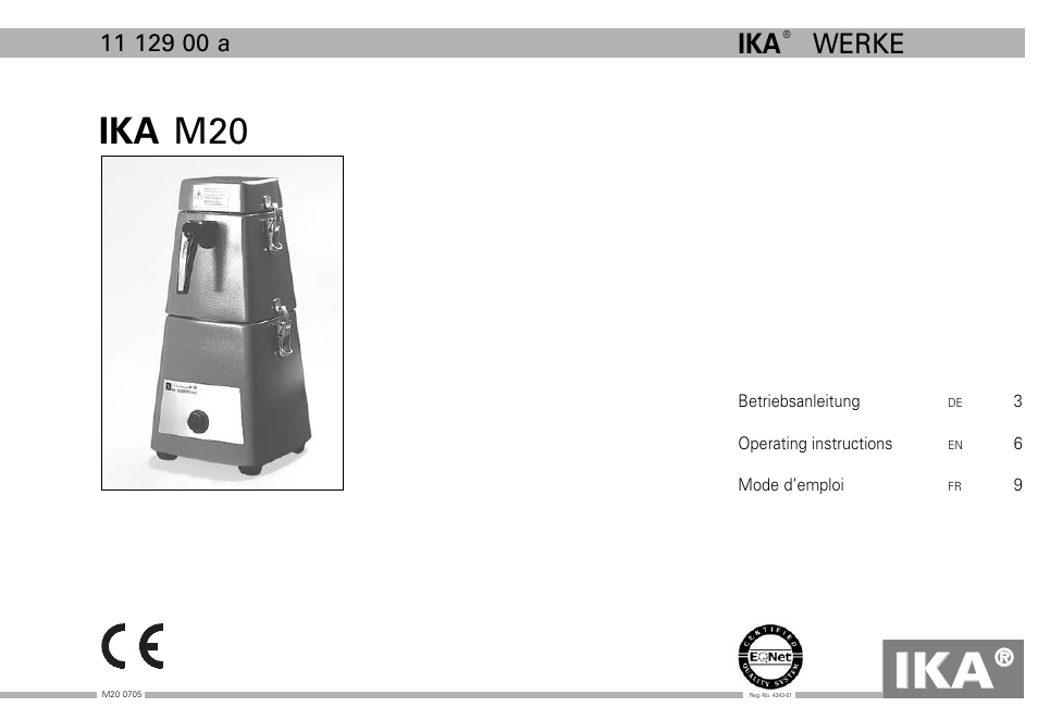 IKA M 20 Universal mill User Manual | 16 pages
