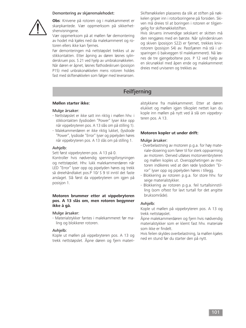 Feilfjerning | IKA MF 10 basic User Manual | Page 101 / 140