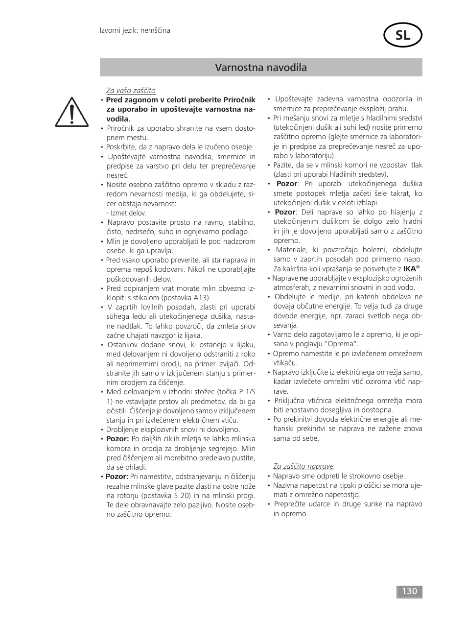 Varnostna navodila | IKA MF 10 basic User Manual | Page 130 / 140