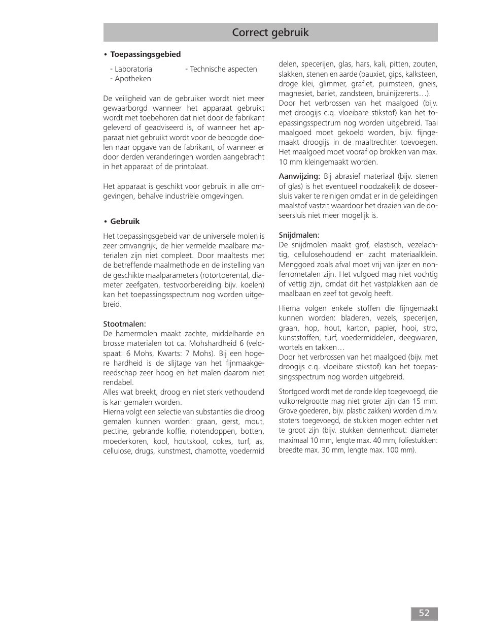 Correct gebruik | IKA MF 10 basic User Manual | Page 52 / 140