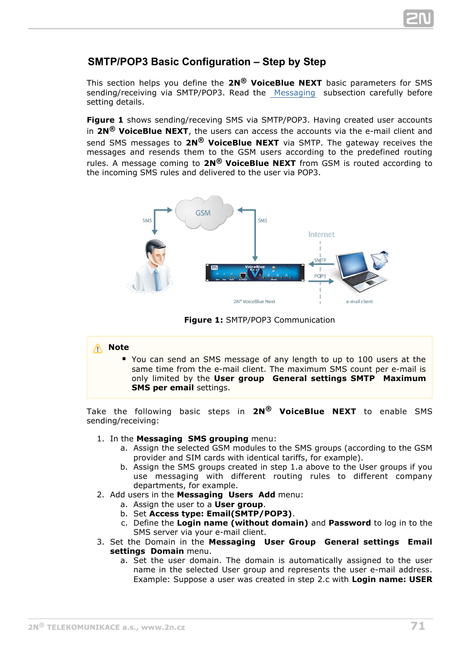 Smtp/pop3 basic configuration – step by step | 2N VoiceBlue Next v3.6 User Manual | Page 71 / 110