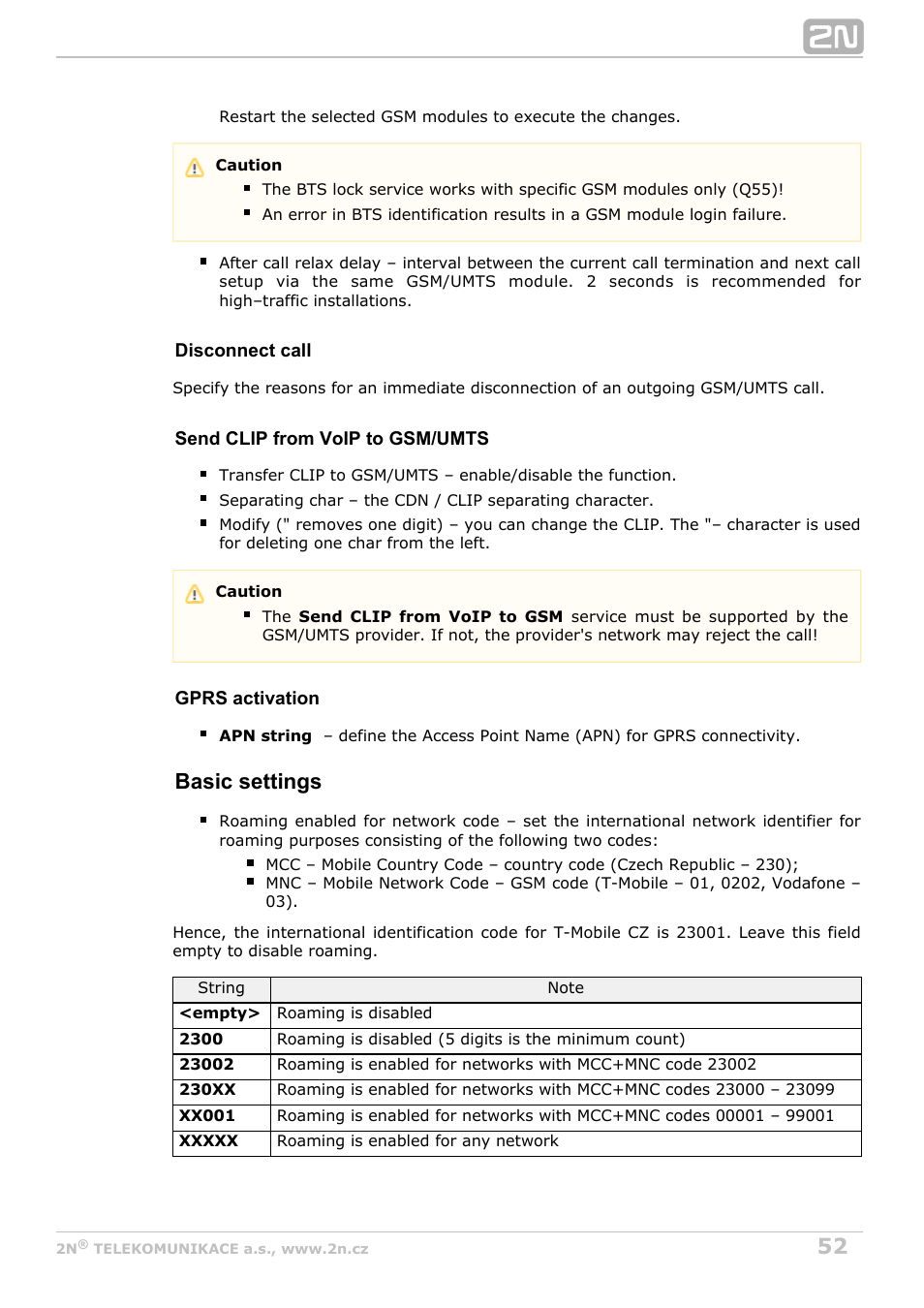Basic settings | 2N VoiceBlue MAX v1.3 User Manual | Page 52 / 107
