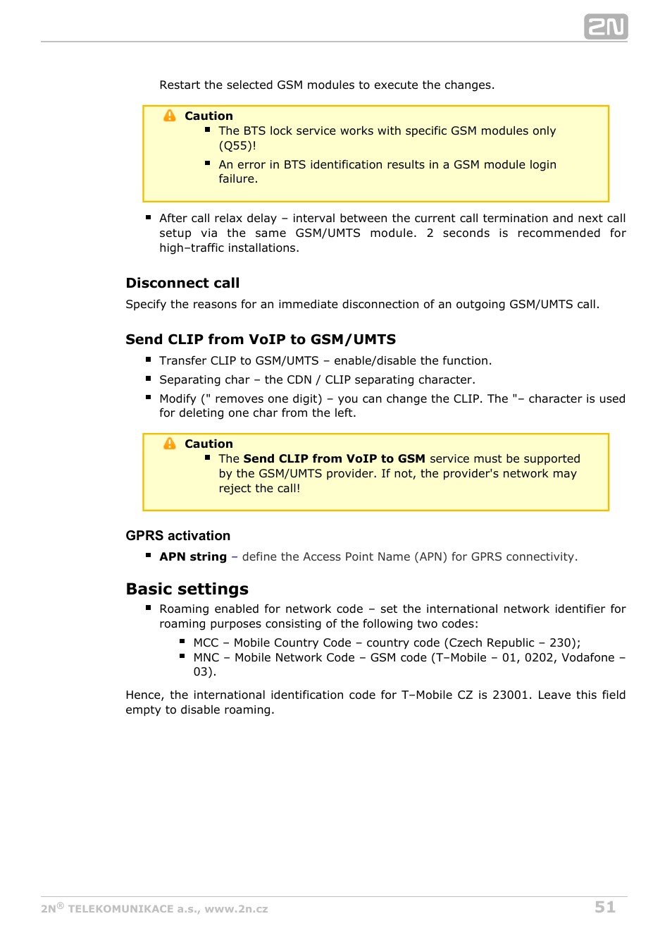 Basic settings | 2N VoiceBlue MAX v1.2 User Manual | Page 51 / 111