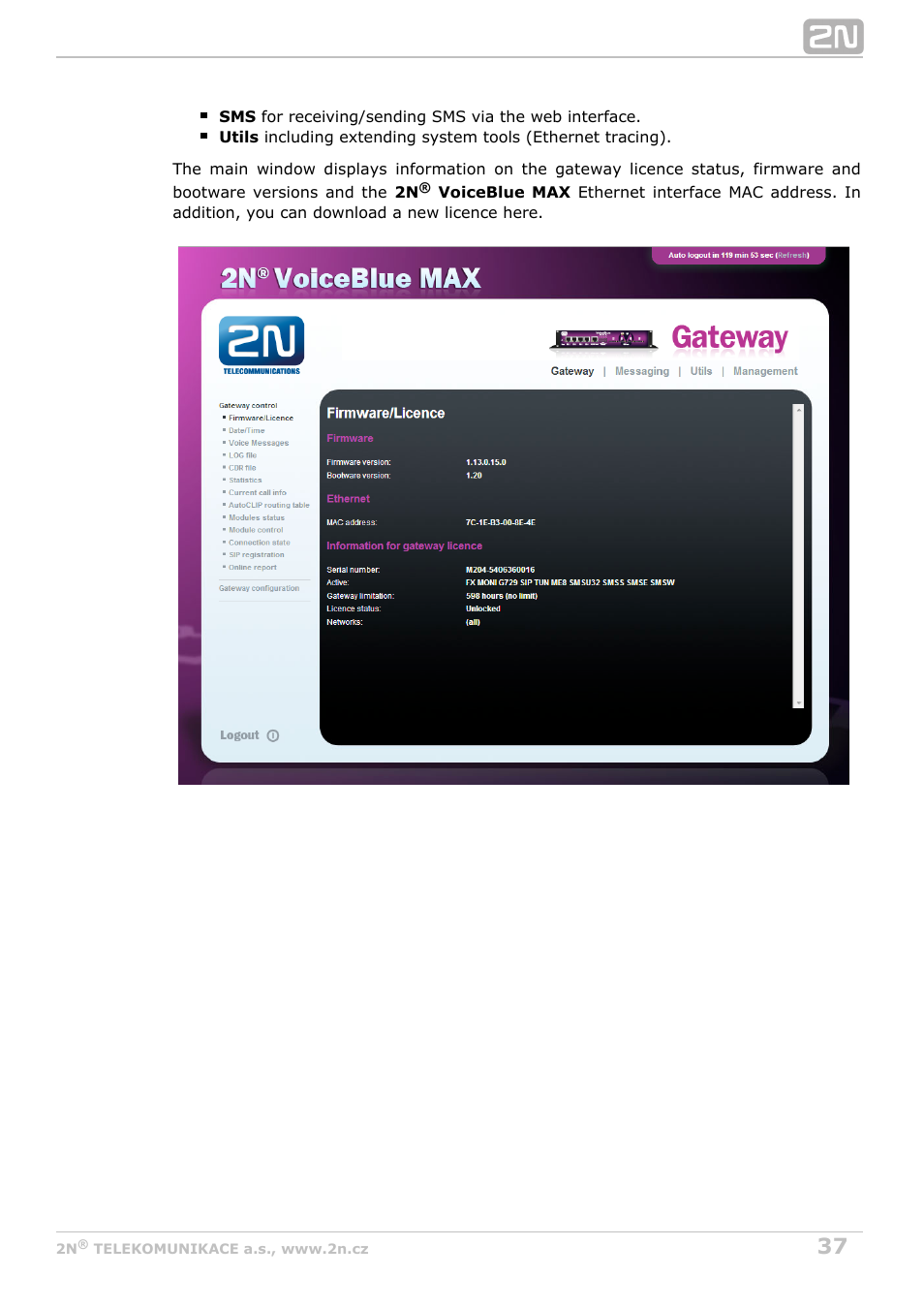 2N VoiceBlue MAX v1.1 User Manual | Page 37 / 104
