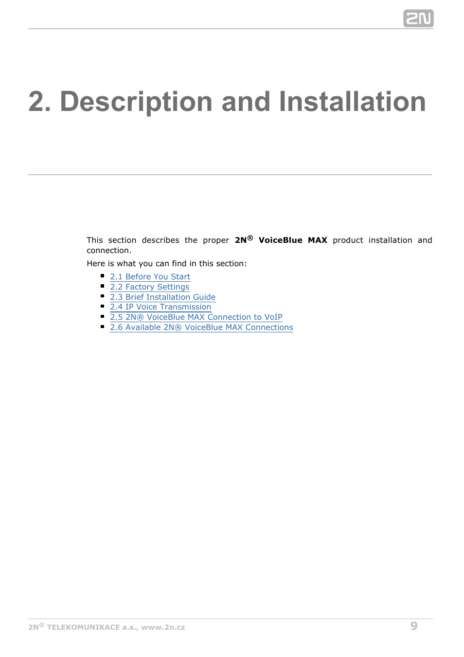 Description and installation | 2N VoiceBlue MAX v1.1 User Manual | Page 9 / 104