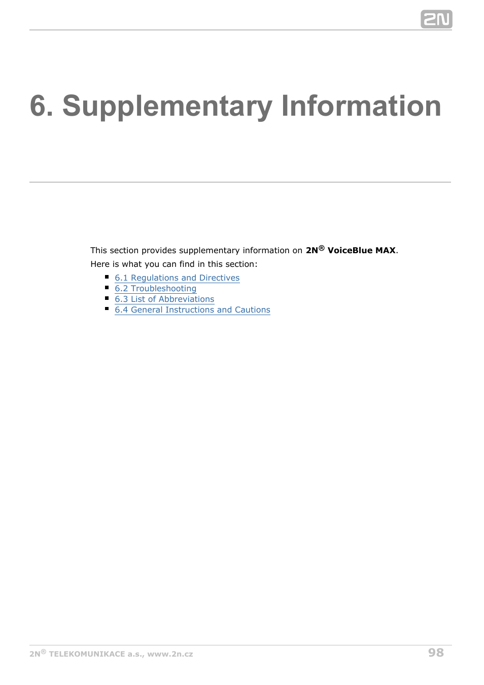 Supplementary information | 2N VoiceBlue MAX v1.1 User Manual | Page 98 / 104