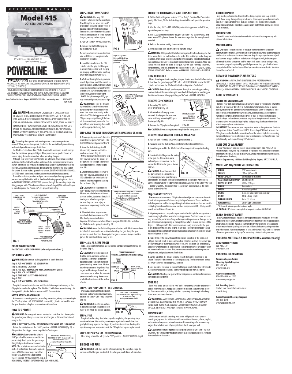 Daisy PowerLine 415 Pistol User Manual | 2 pages