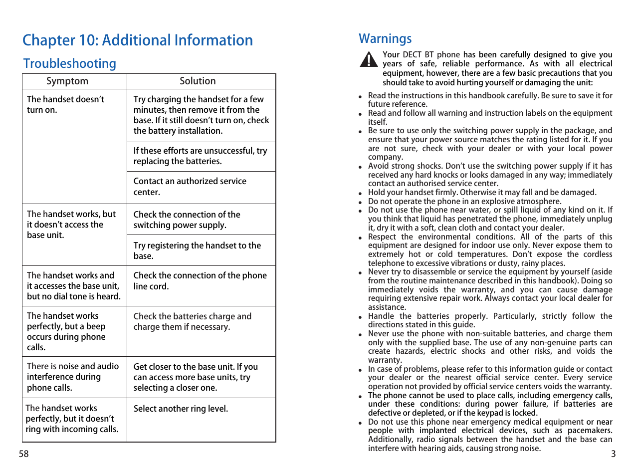 Chapter 10: additional information, Warnings, Troubleshooting | iCreation i-700 User Manual | Page 4 / 62