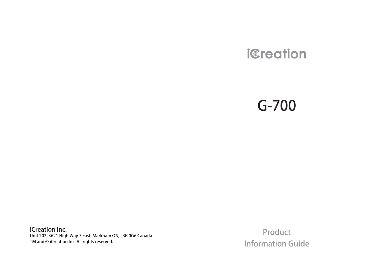 iCreation G-700 user vanual User Manual | 62 pages
