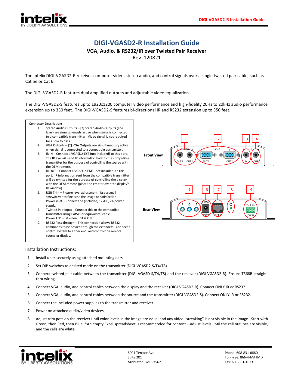 Intelix DIGI-VGASD2-R User Manual | 2 pages