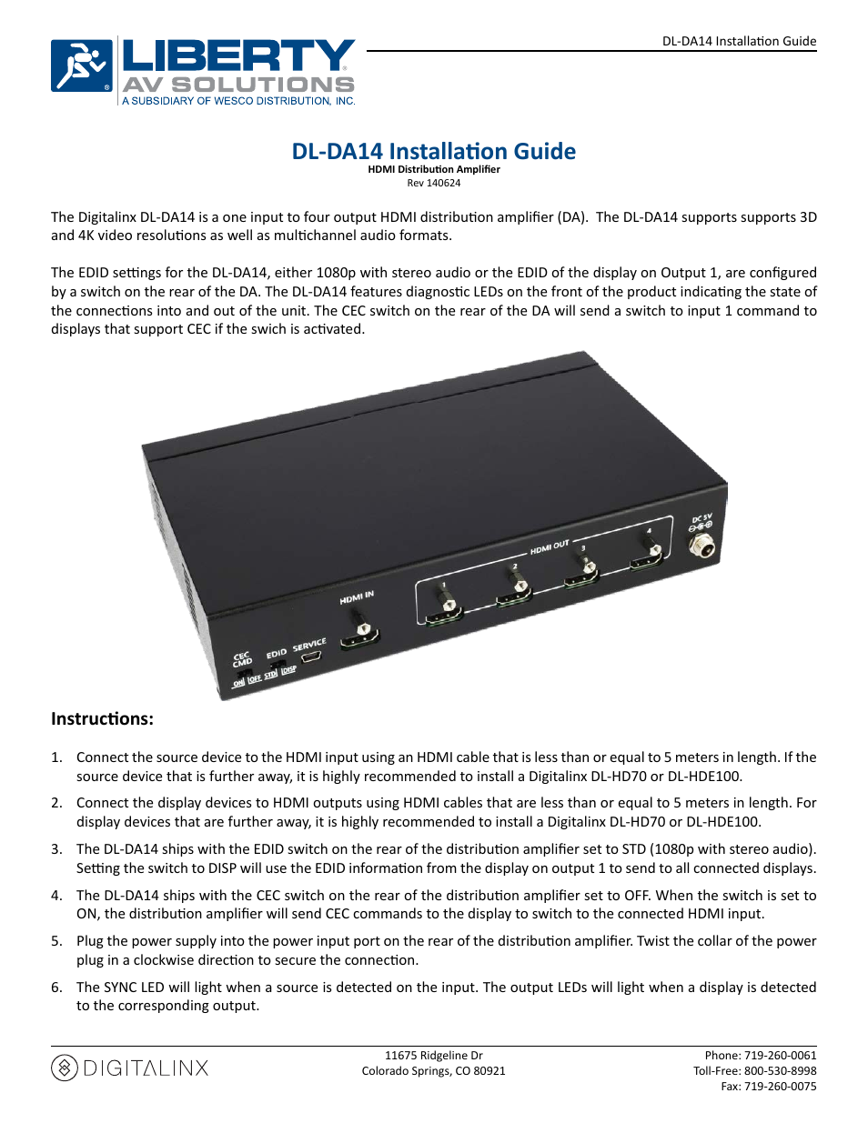 Intelix DL-DA14 User Manual | 1 page