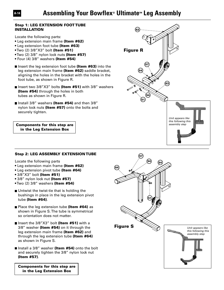 Assembling your bowflex, Ultimate, Leg assembly | Figure r, Figure s | Bowflex Ultimate User Manual | Page 102 / 110
