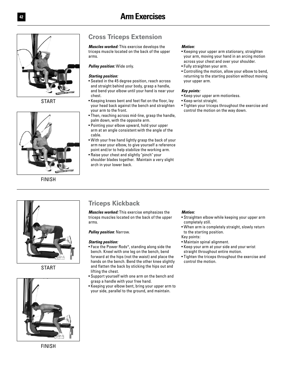 Arm exercises, Cross triceps extension, Triceps kickback | Bowflex Ultimate User Manual | Page 42 / 110