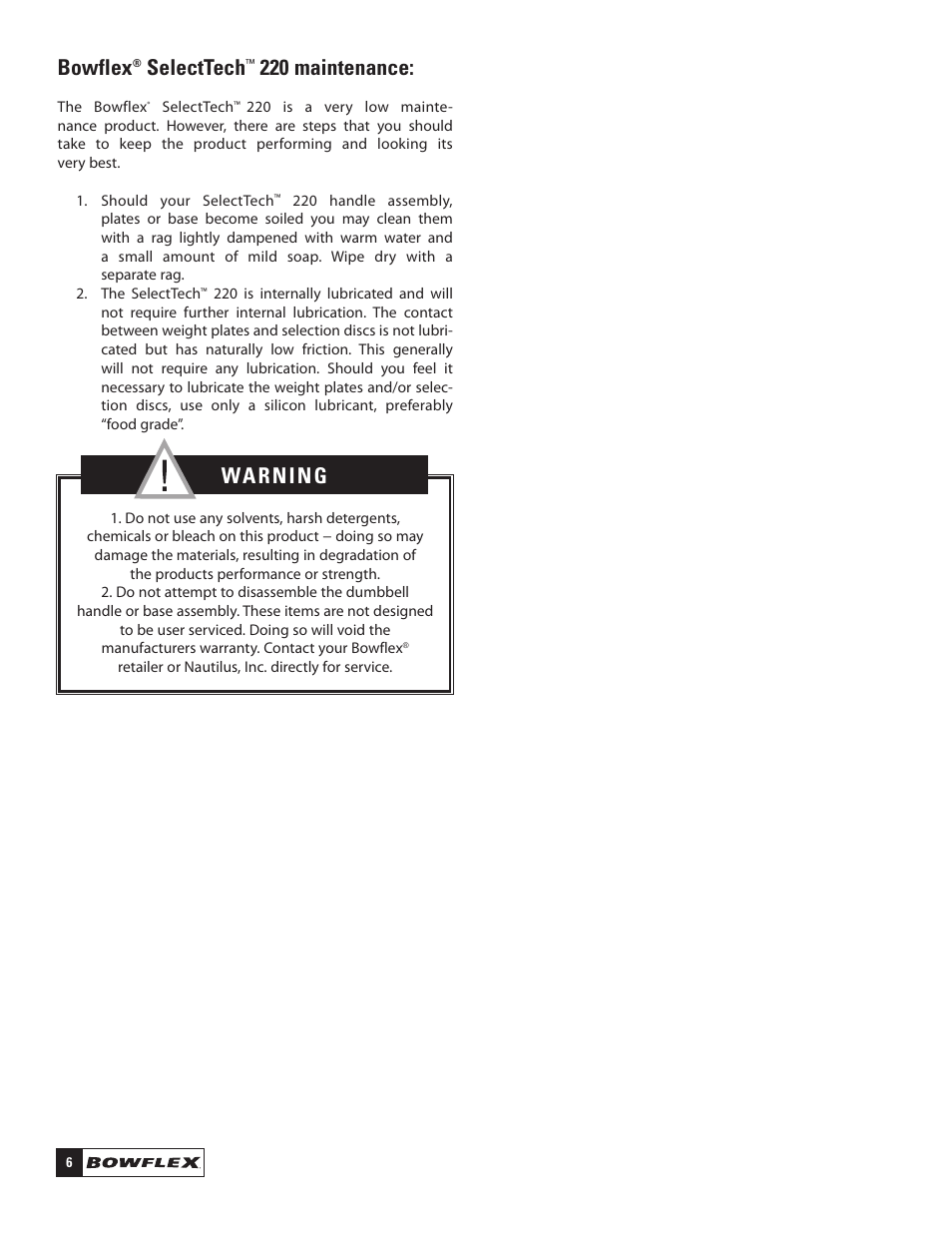 Bowflex, Selecttech, 220 maintenance | Bowflex SelectTech 220 Dumbells User Manual | Page 8 / 36