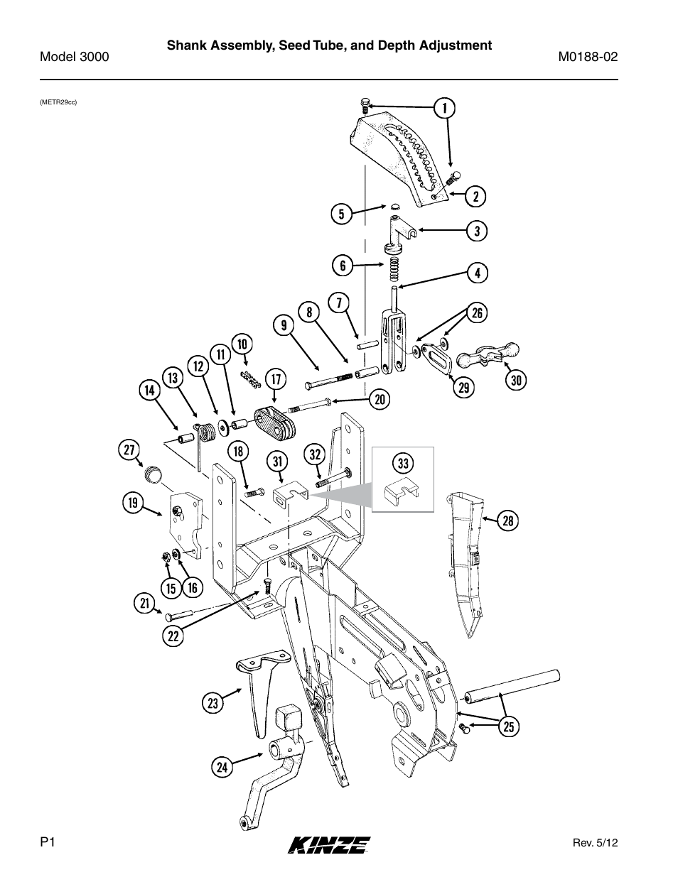 Row unit, Shank assembly, seed tube, and depth adjustment | Kinze 3000 Rigid Frame Planter Rev. 5/14 User Manual | Page 4 / 154