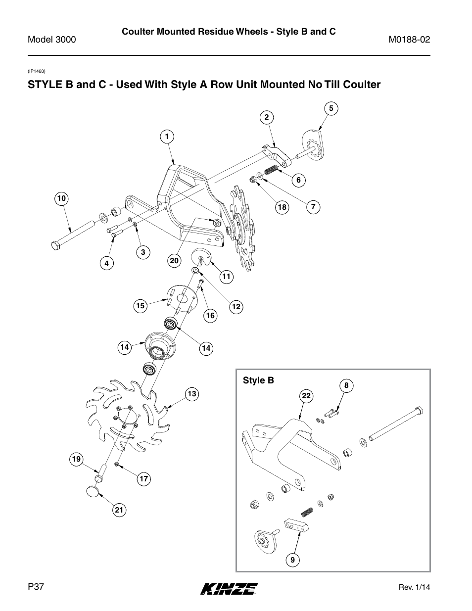 Coulter mounted residue wheels - style b and c | Kinze 3000 Rigid Frame Planter Rev. 5/14 User Manual | Page 40 / 154