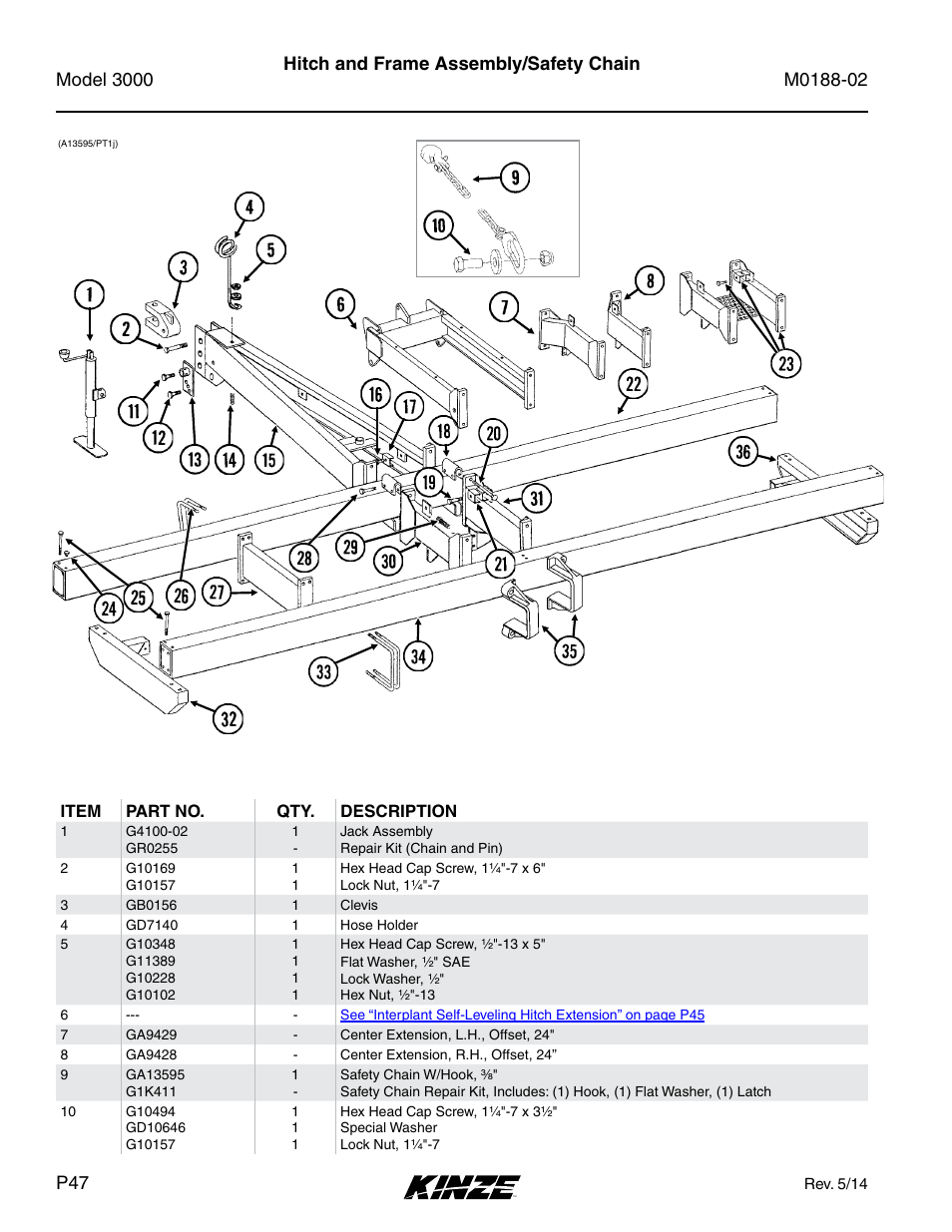 Base machine, Hitch and frame assembly/safety chain | Kinze 3000 Rigid Frame Planter Rev. 5/14 User Manual | Page 50 / 154