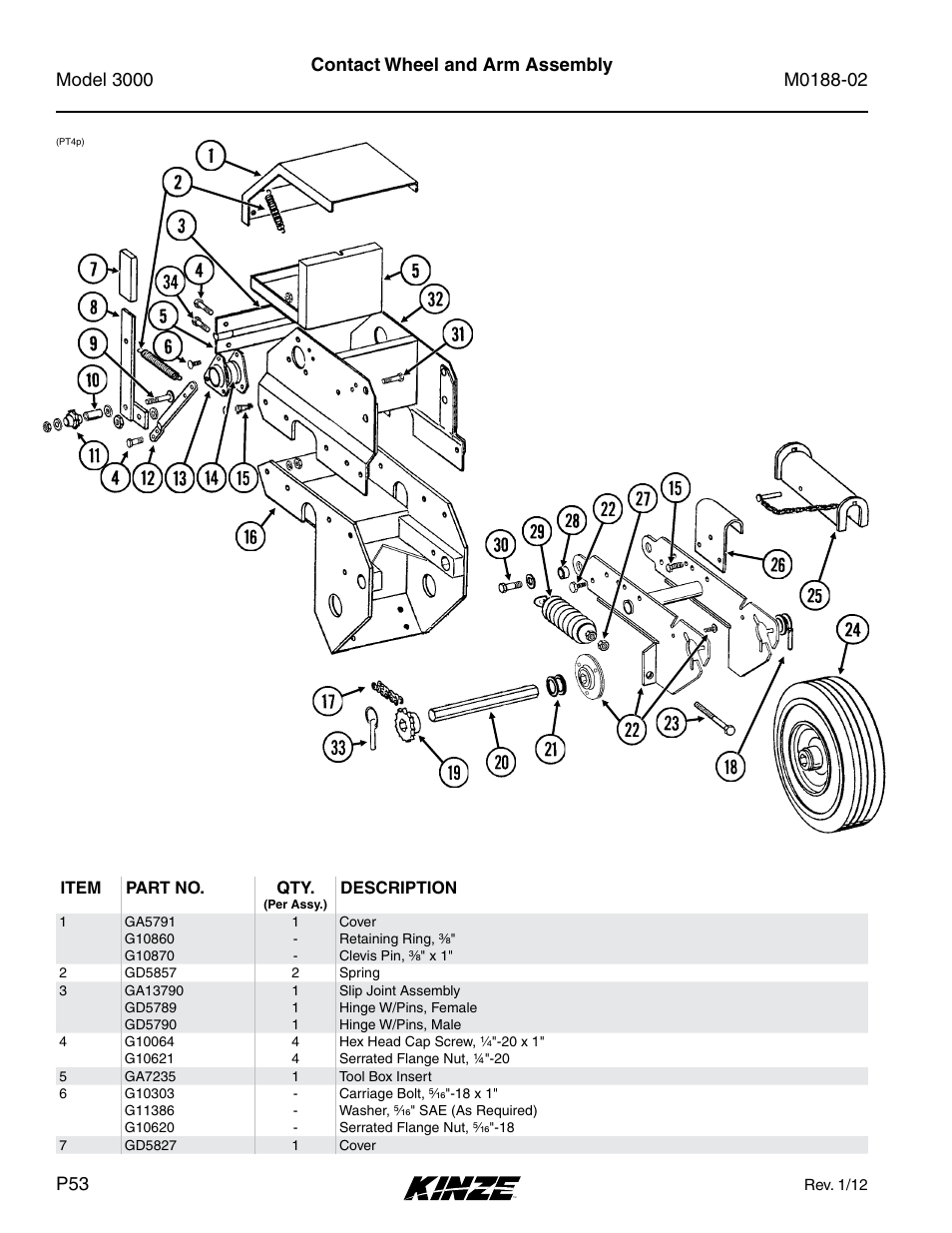 Contact wheel and arm assembly | Kinze 3000 Rigid Frame Planter Rev. 5/14 User Manual | Page 56 / 154
