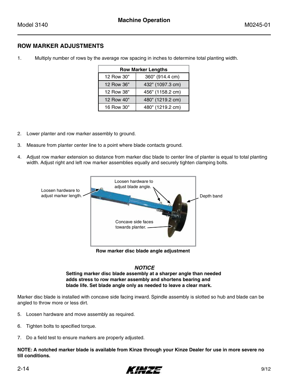 Row marker adjustments, Row marker adjustments -14 | Kinze 3140 Stack Fold Planter Rev. 7/14 User Manual | Page 28 / 150
