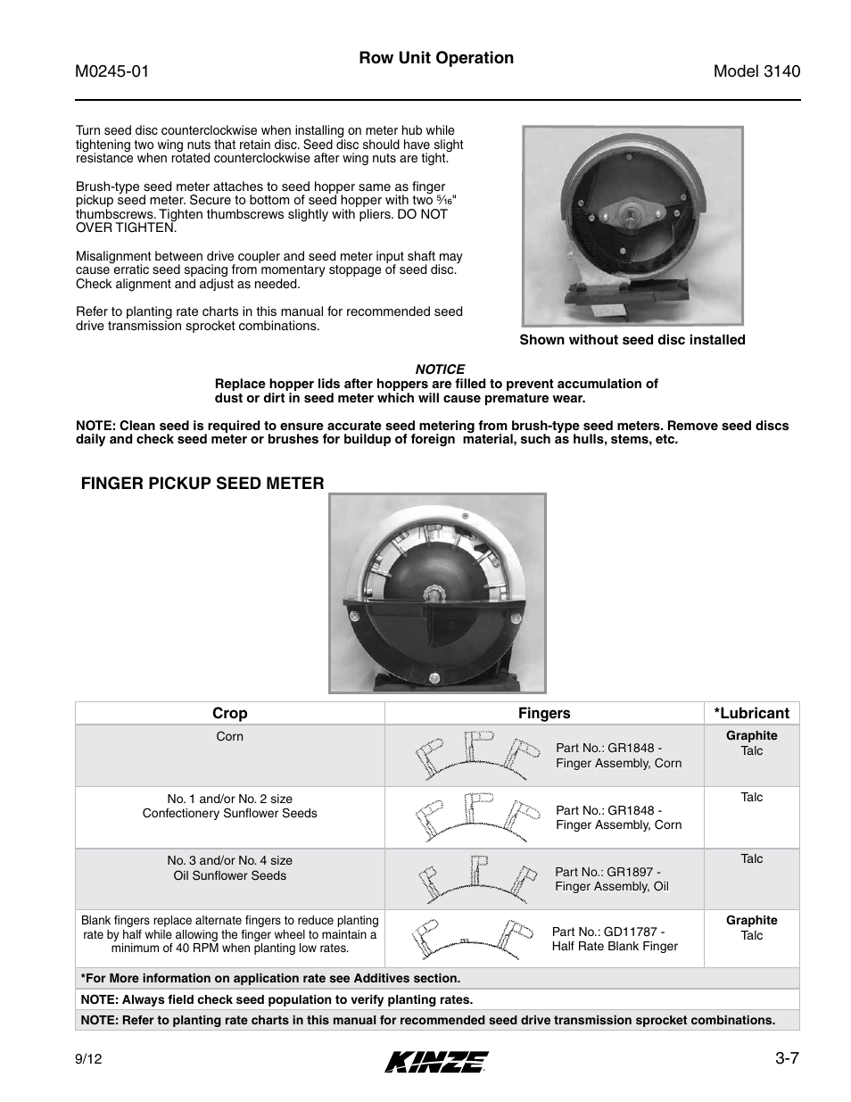 Finger pickup seed meter, Finger pickup seed meter -7, 7 row unit operation | Kinze 3140 Stack Fold Planter Rev. 7/14 User Manual | Page 45 / 150
