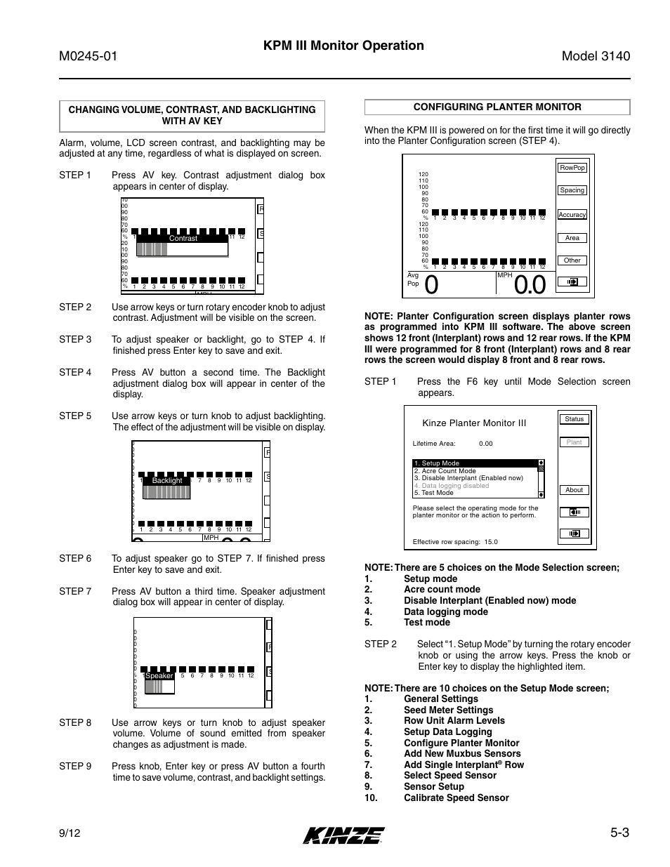Configuring planter monitor -3, 3 kpm iii monitor operation | Kinze 3140 Stack Fold Planter Rev. 7/14 User Manual | Page 83 / 150