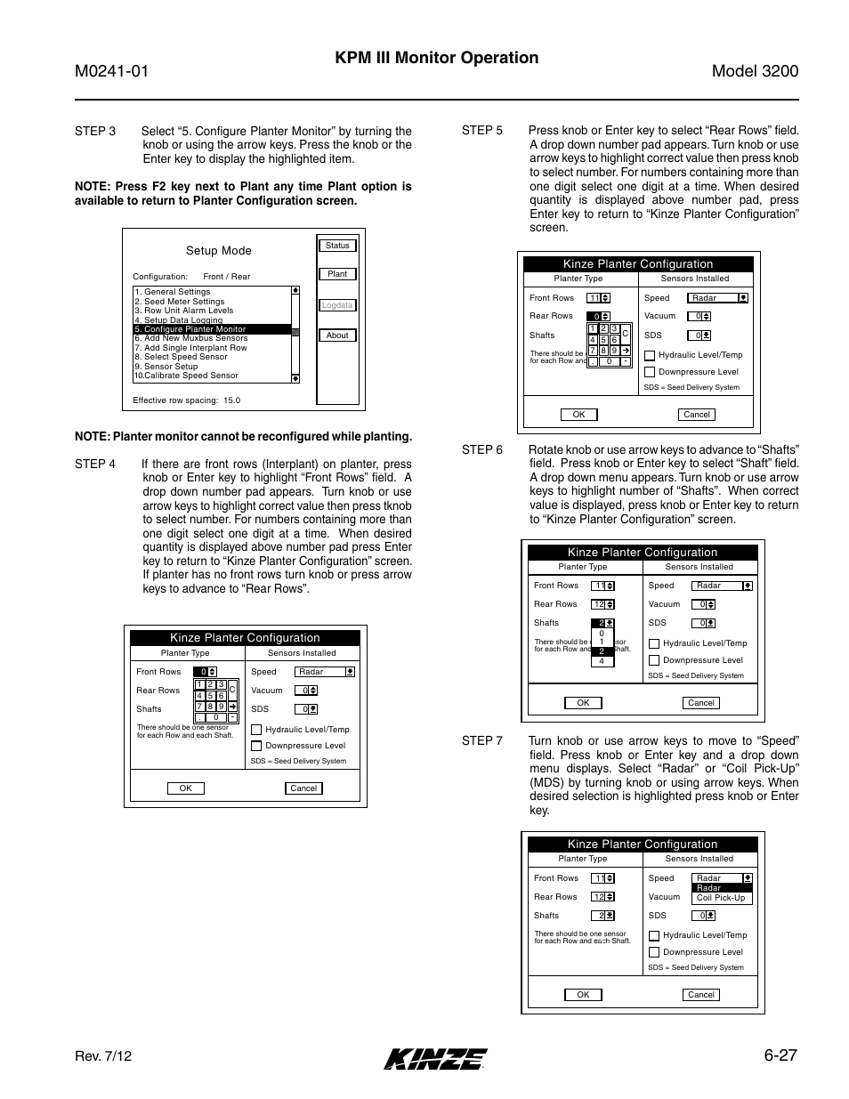 27 kpm iii monitor operation, Rev. 7/12 | Kinze 3200 Wing-Fold Planter Rev. 7/14 User Manual | Page 117 / 192