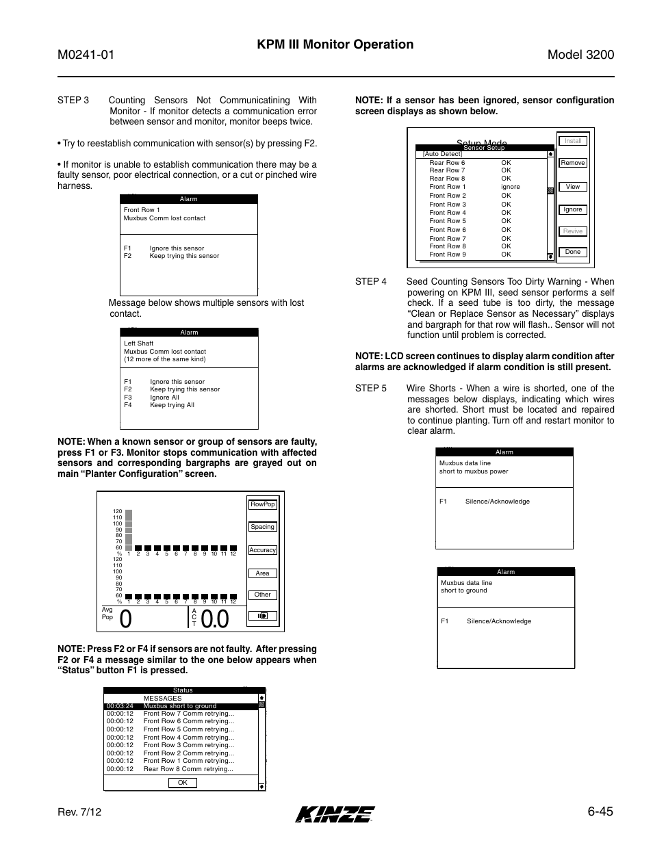 45 kpm iii monitor operation, Rev. 7/12 | Kinze 3200 Wing-Fold Planter Rev. 7/14 User Manual | Page 135 / 192