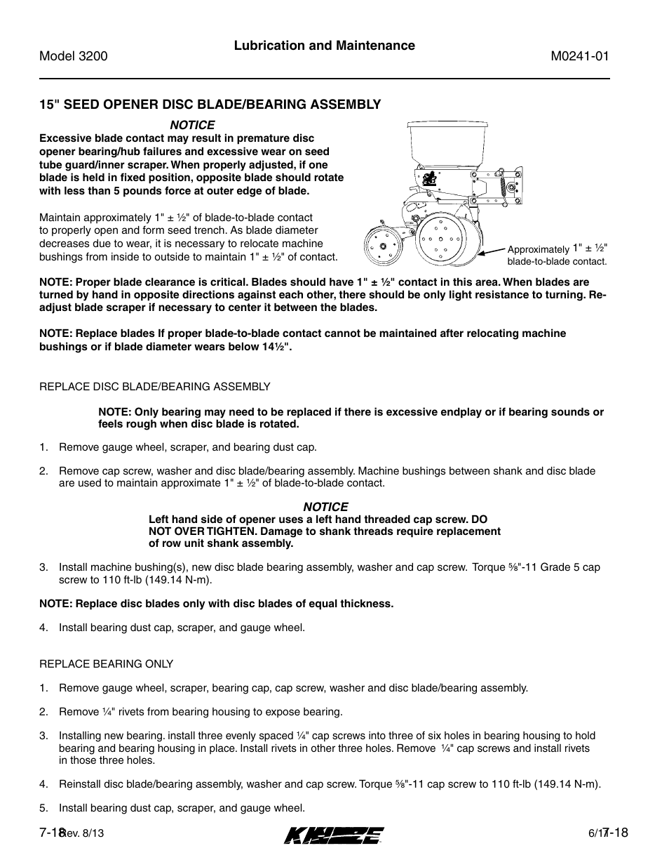 15" seed opener disc blade/bearing assembly, 15" seed opener disc blade/bearing assembly -18 | Kinze 3200 Wing-Fold Planter Rev. 7/14 User Manual | Page 158 / 192