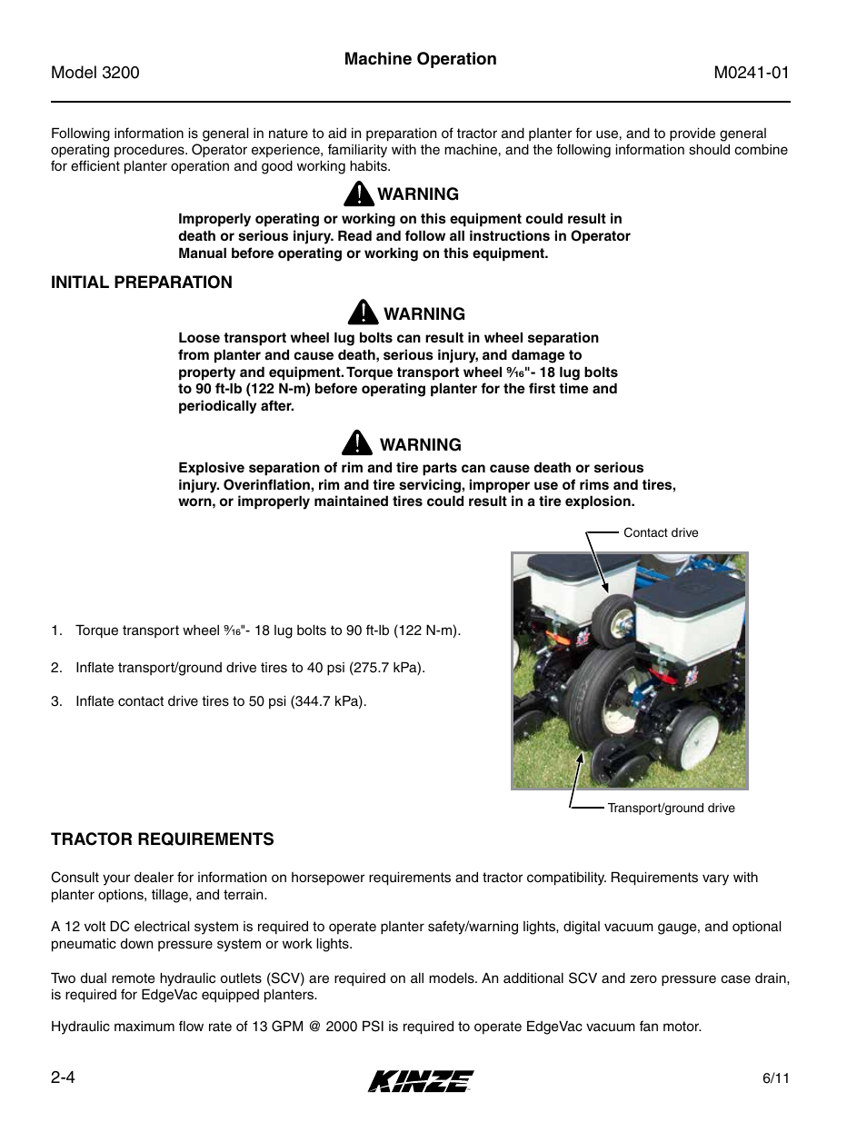 Initial preparation, Tractor requirements, Initial preparation -4 | Tractor requirements -4 | Kinze 3200 Wing-Fold Planter Rev. 7/14 User Manual | Page 16 / 192