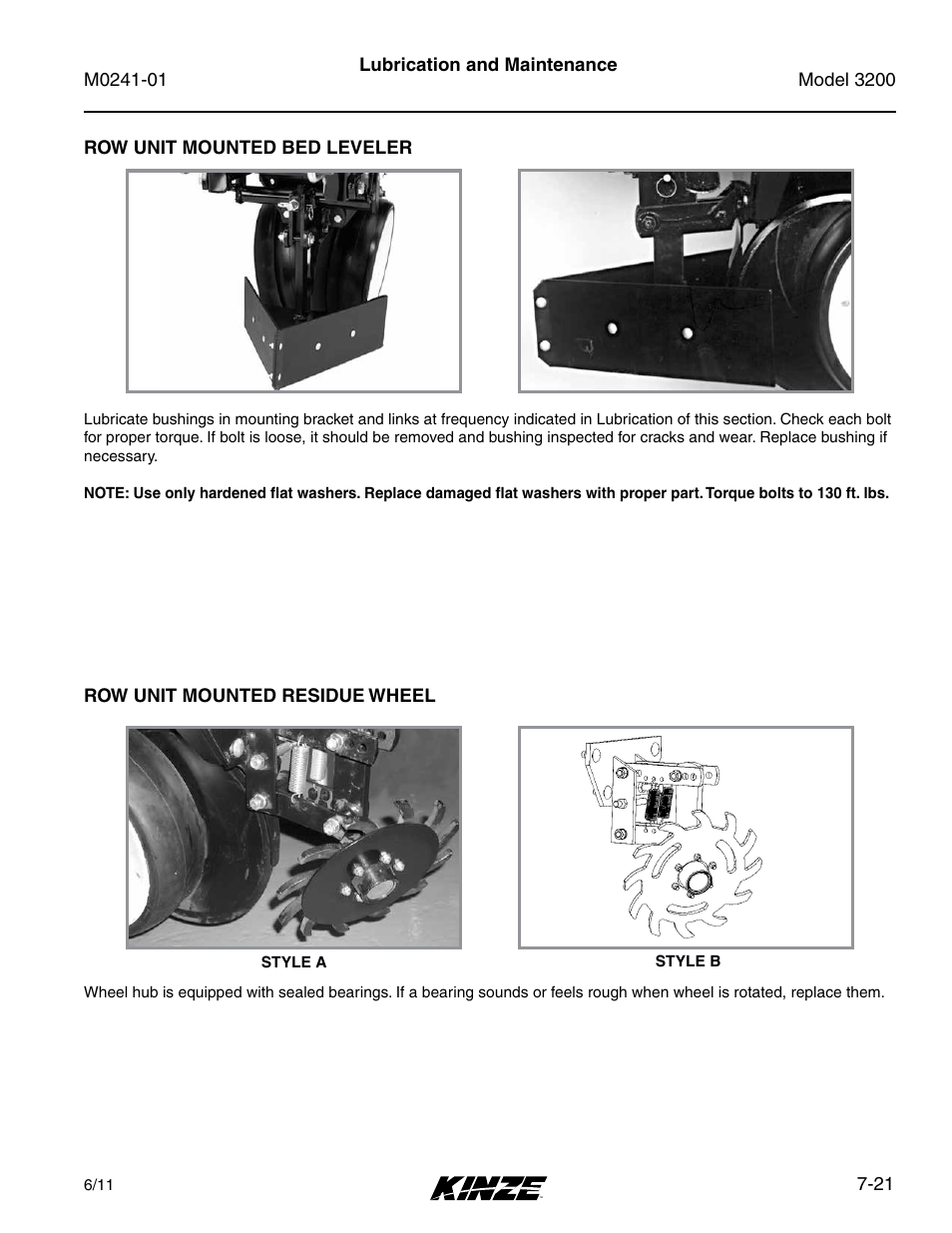 Row unit mounted bed leveler, Row unit mounted residue wheel, Row unit mounted bed leveler -21 | Row unit mounted residue wheel -21 | Kinze 3200 Wing-Fold Planter Rev. 7/14 User Manual | Page 161 / 192