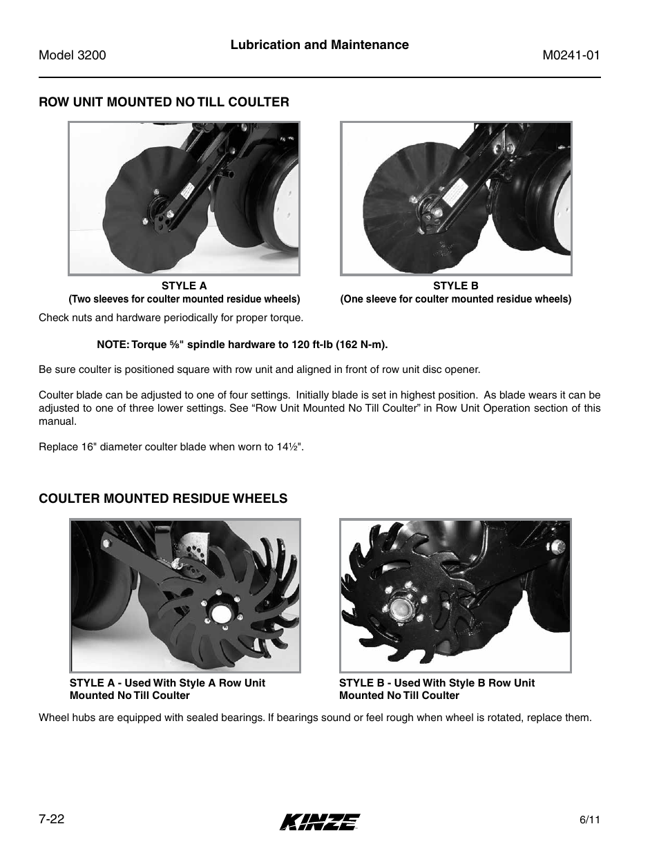 Row unit mounted no till coulter, Coulter mounted residue wheels, Row unit mounted no till coulter -22 | Coulter mounted residue wheels -22 | Kinze 3200 Wing-Fold Planter Rev. 7/14 User Manual | Page 162 / 192