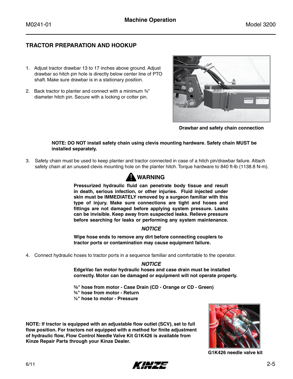 Tractor preparation and hookup, Tractor preparation and hookup -5 | Kinze 3200 Wing-Fold Planter Rev. 7/14 User Manual | Page 17 / 192