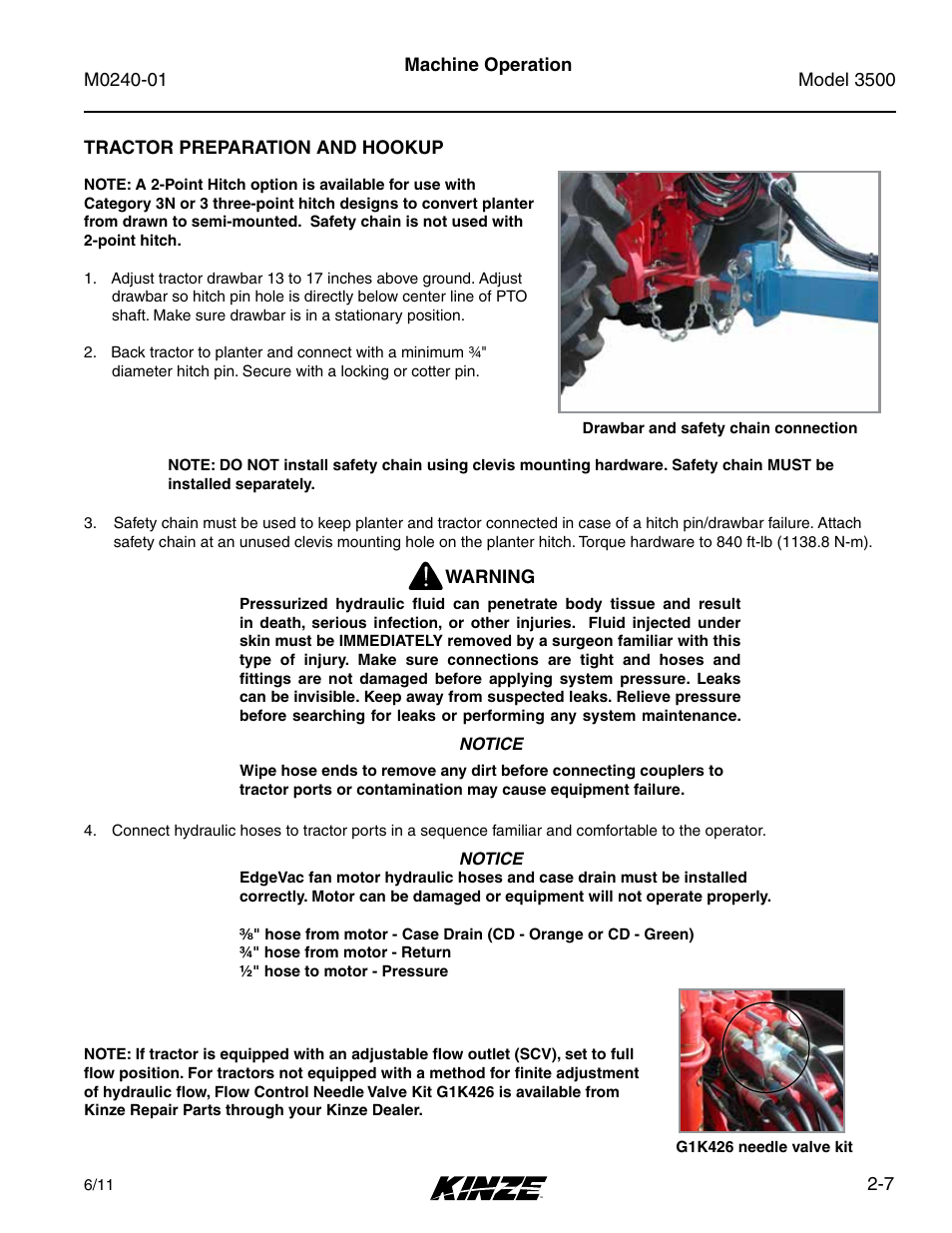 Tractor preparation and hookup, Tractor preparation and hookup -7 | Kinze 3500 Lift and Rotate Planter Rev. 7/14 User Manual | Page 19 / 140