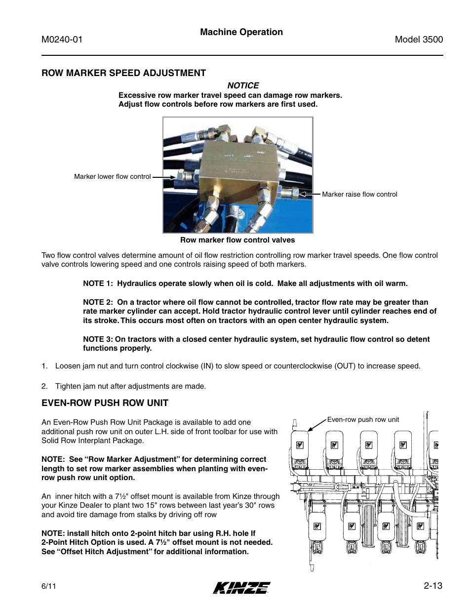 Row marker speed adjustment, Even-row push row unit, Row marker speed adjustment -13 | Even-row push row unit -13 | Kinze 3500 Lift and Rotate Planter Rev. 7/14 User Manual | Page 25 / 140