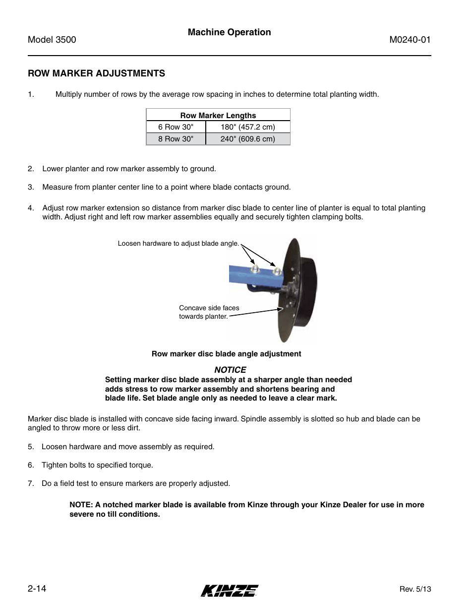 Row marker adjustments, Row marker adjustments -14 | Kinze 3500 Lift and Rotate Planter Rev. 7/14 User Manual | Page 26 / 140