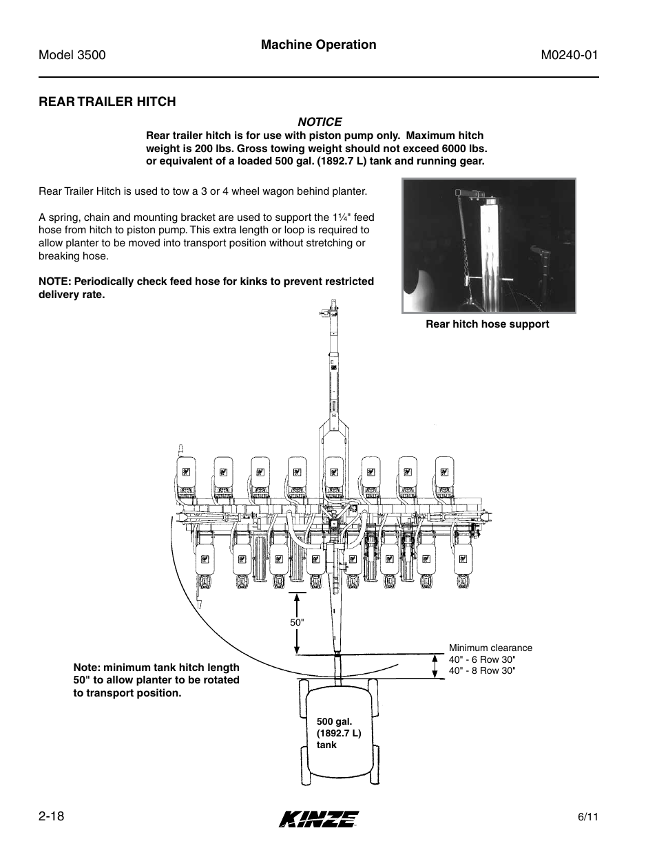Rear trailer hitch, Rear trailer hitch -18 | Kinze 3500 Lift and Rotate Planter Rev. 7/14 User Manual | Page 30 / 140