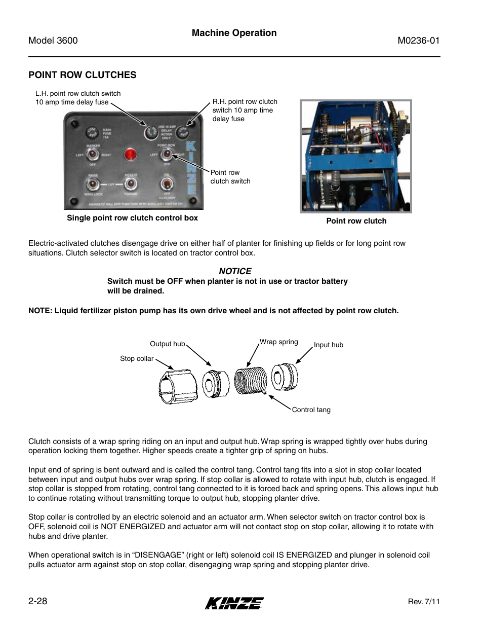 Point row clutches, Point row clutches -28 | Kinze 3600 Lift and Rotate Planter Rev. 7/14 User Manual | Page 38 / 172
