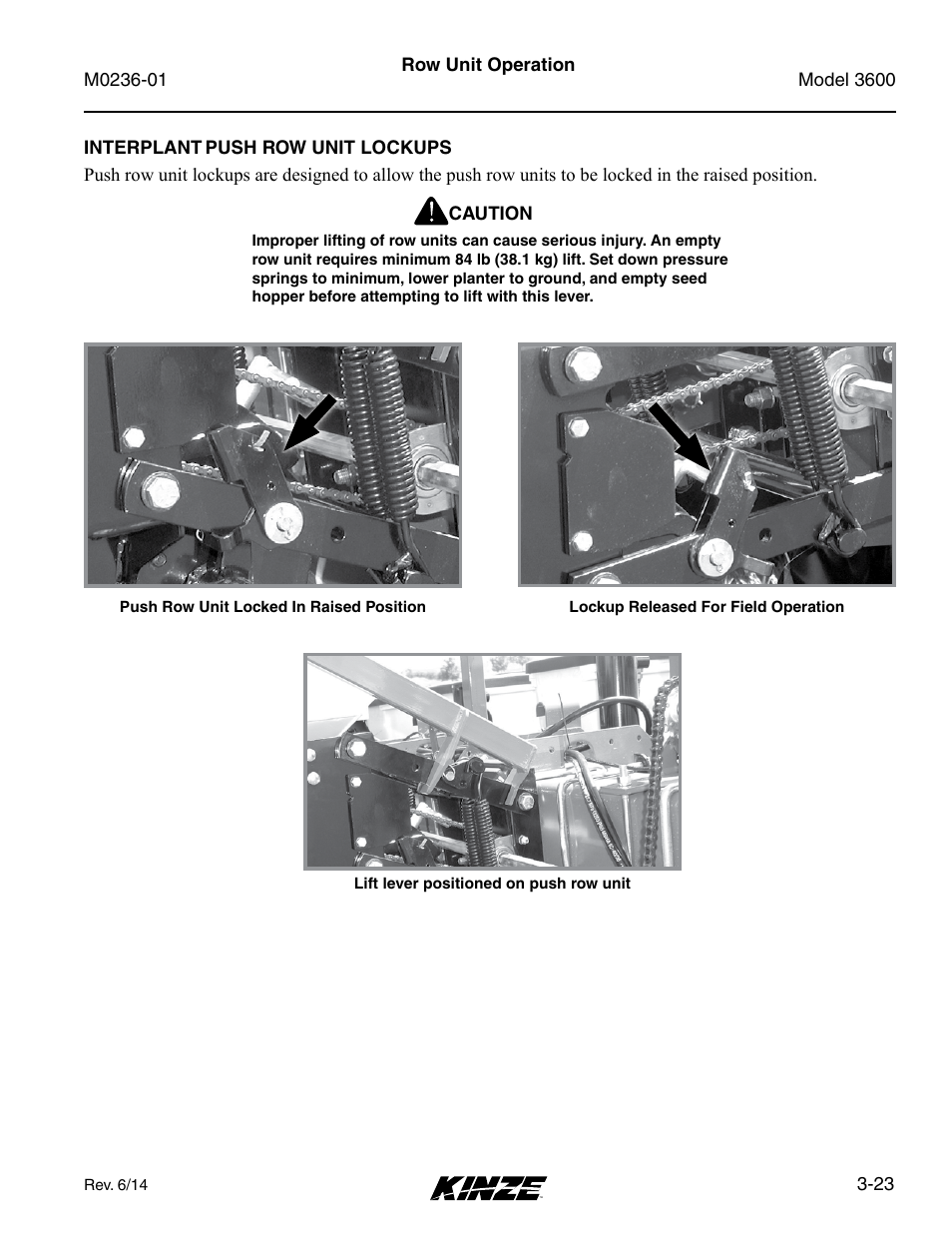 Interplant push row unit lockups, Interplant, Push row unit lockups -23 | Kinze 3600 Lift and Rotate Planter Rev. 7/14 User Manual | Page 67 / 172