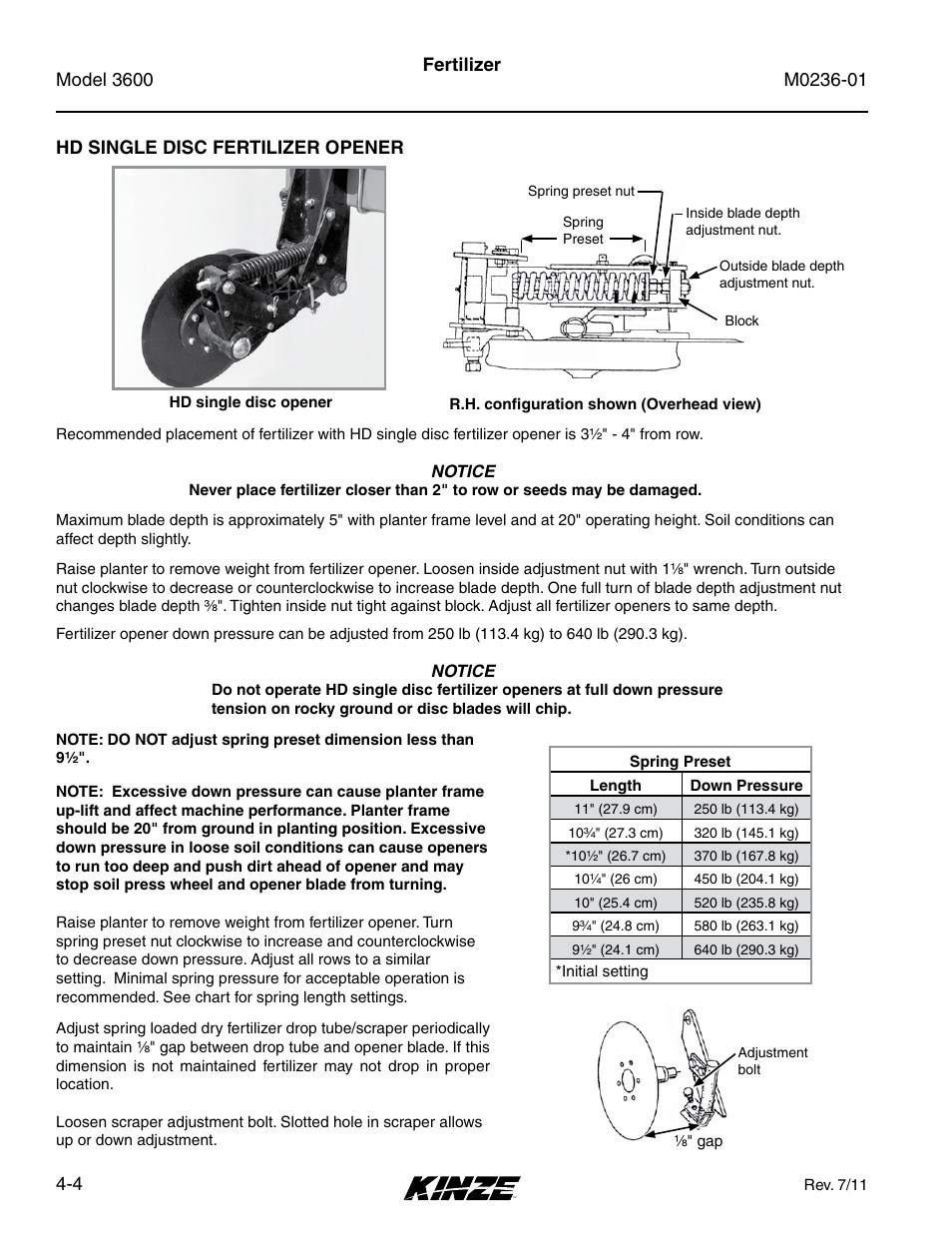 Hd single disc fertilizer opener, Hd single disc fertilizer opener -4 | Kinze 3600 Lift and Rotate Planter Rev. 7/14 User Manual | Page 72 / 172