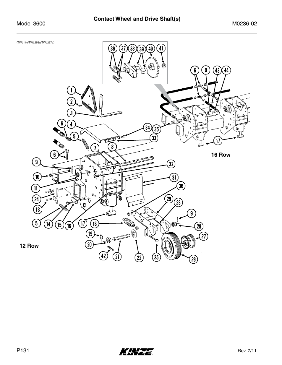 Contact wheel and drive shaft(s) | Kinze 3600 Lift and Rotate Planter Rev. 5/14 User Manual | Page 134 / 302