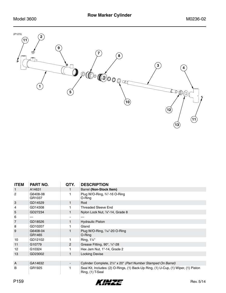 Hydraulics, Row marker cylinder | Kinze 3600 Lift and Rotate Planter Rev. 5/14 User Manual | Page 162 / 302