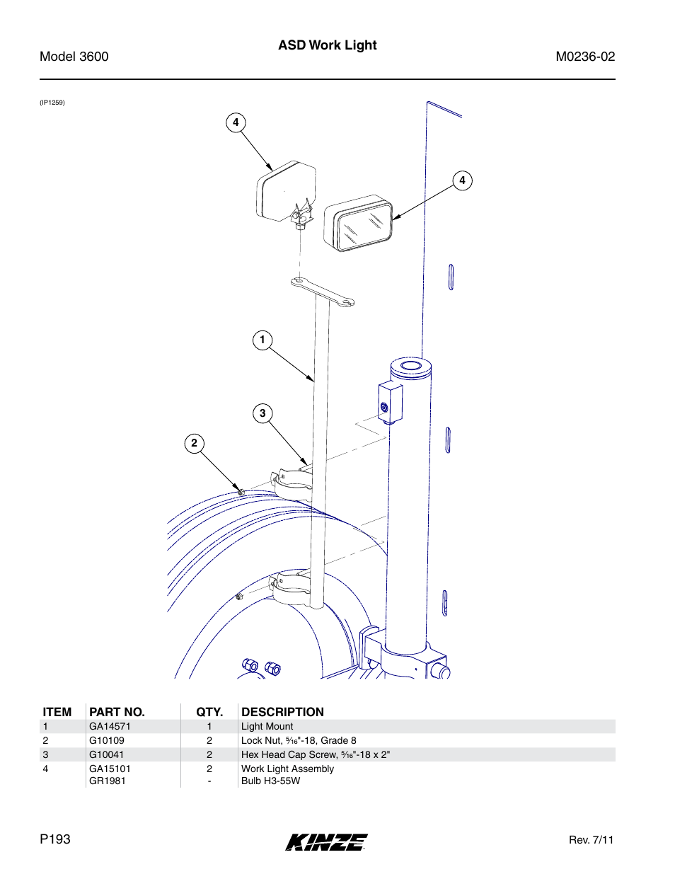 Electronics, Asd work light | Kinze 3600 Lift and Rotate Planter Rev. 5/14 User Manual | Page 196 / 302
