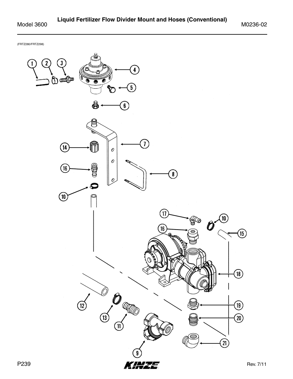 Liquid fertilizer flow divider mount and hoses | Kinze 3600 Lift and Rotate Planter Rev. 5/14 User Manual | Page 242 / 302