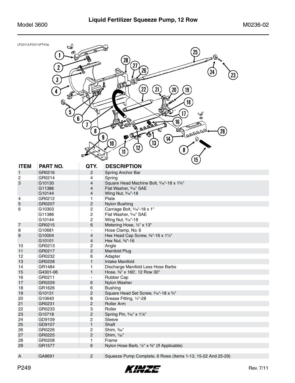 Liquid fertilizer squeeze pump, 12 row | Kinze 3600 Lift and Rotate Planter Rev. 5/14 User Manual | Page 252 / 302