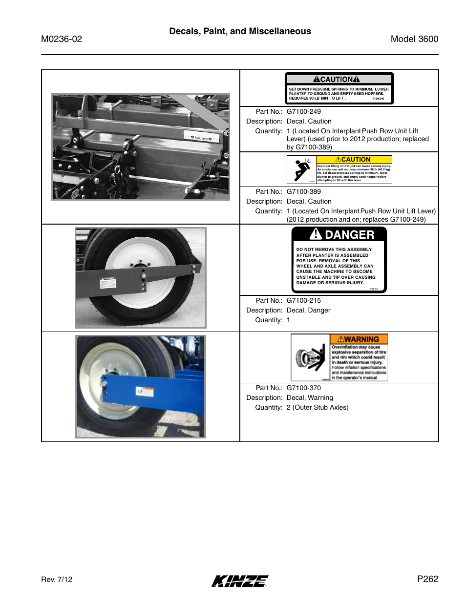 P262 | Kinze 3600 Lift and Rotate Planter Rev. 5/14 User Manual | Page 265 / 302