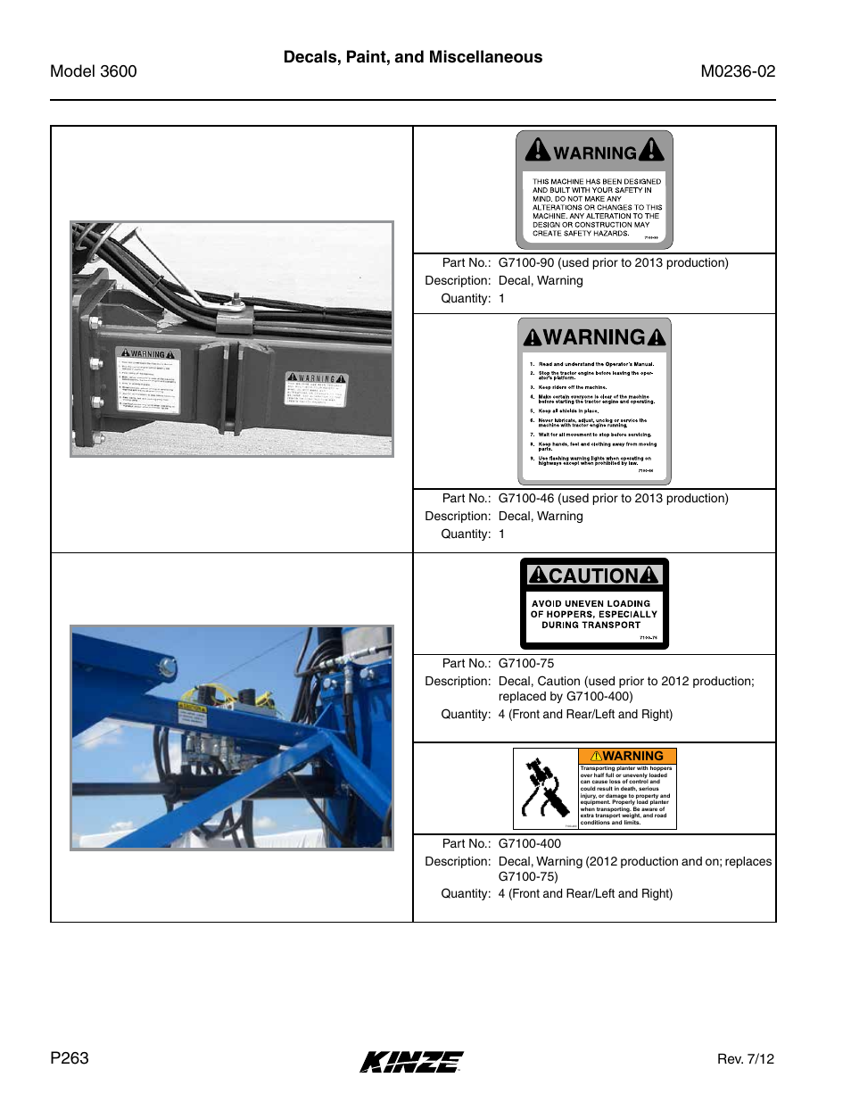 Decals, paint, and miscellaneous | Kinze 3600 Lift and Rotate Planter Rev. 5/14 User Manual | Page 266 / 302