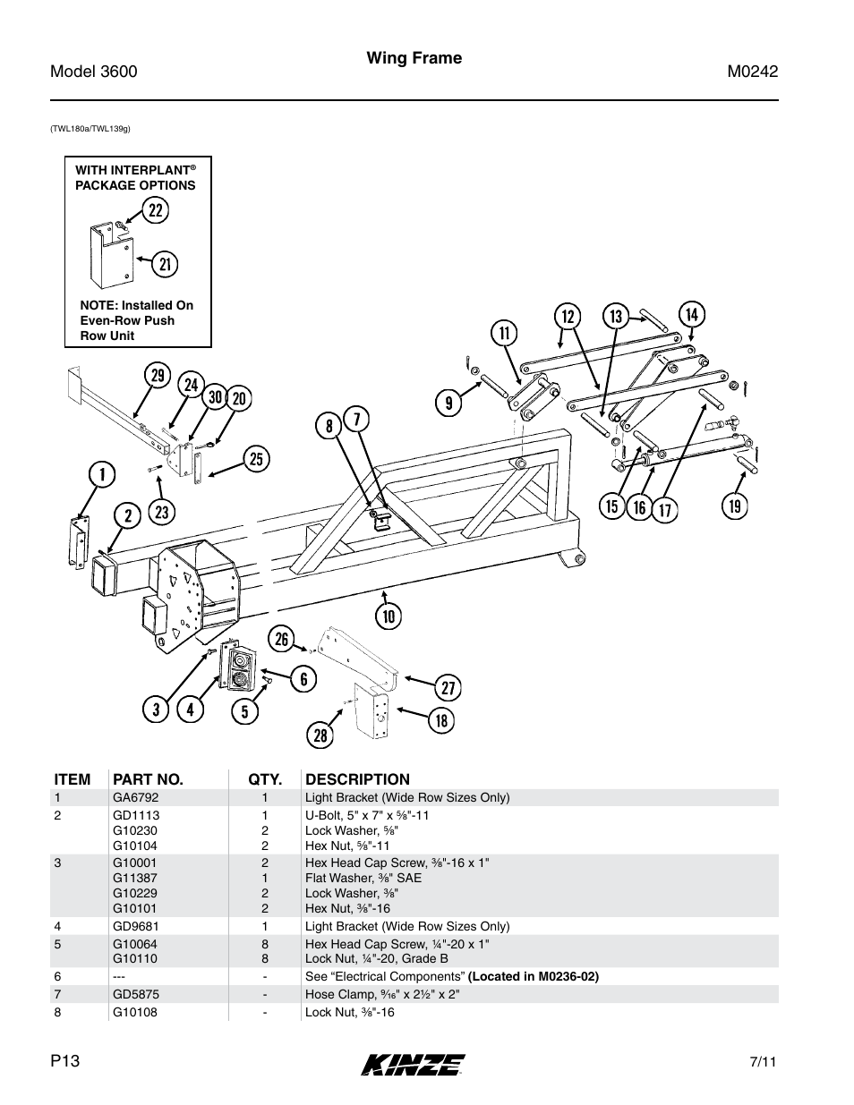 Wing frame | Kinze 3600 Lift and Rotate Planter Rev. 6/14 User Manual | Page 16 / 40