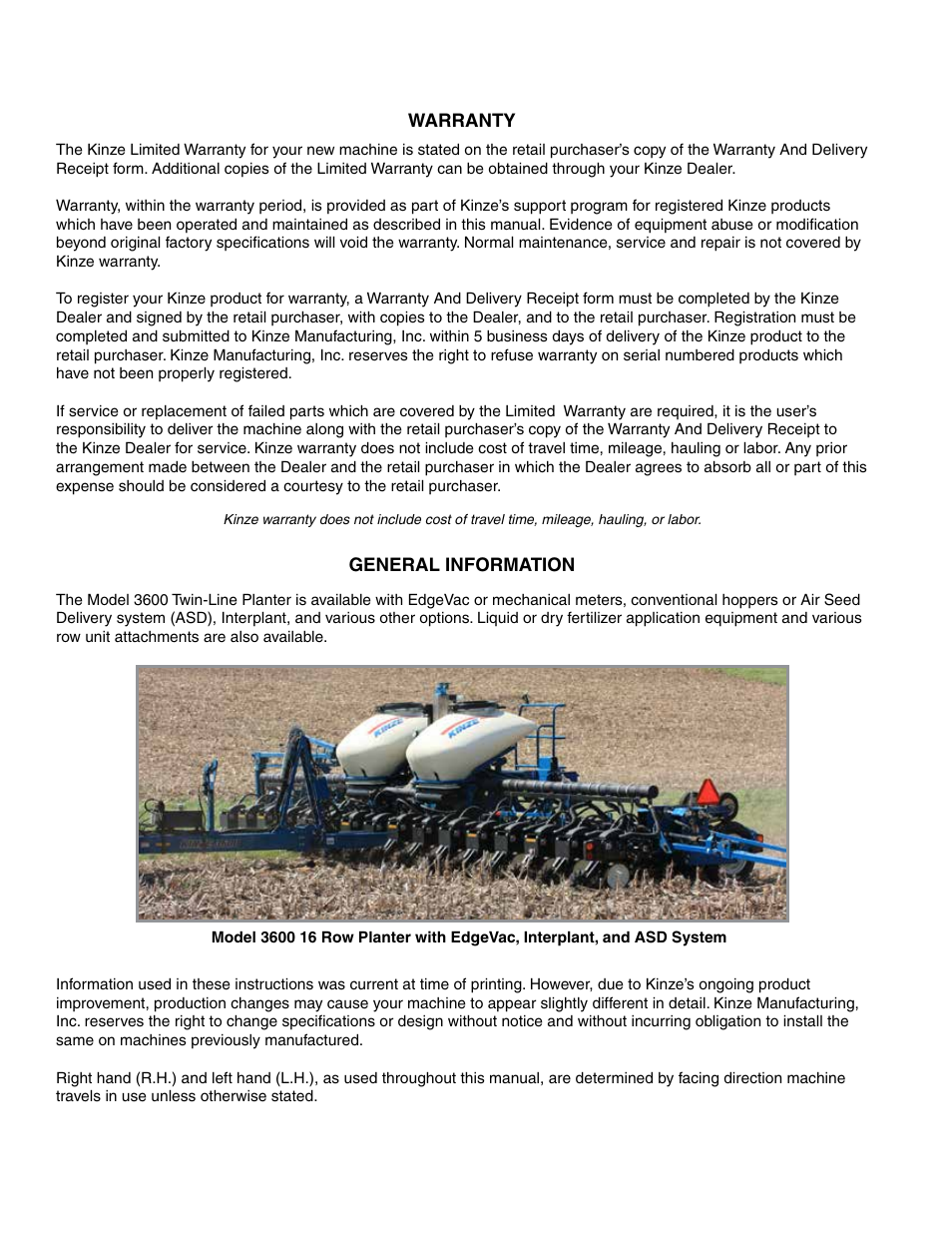 Kinze 3600 Lift and Rotate Planter (70 CM) Rev. 5/14 User Manual | Page 2 / 158