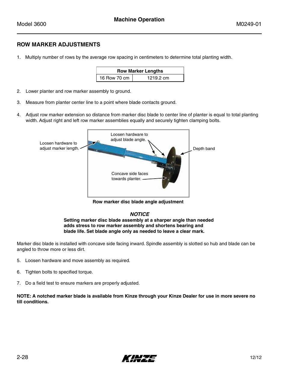 Row marker adjustments, Row marker adjustments -28 | Kinze 3600 Lift and Rotate Planter (70 CM) Rev. 5/14 User Manual | Page 40 / 158